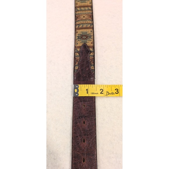 Orvis Leather & Woven Western Belt Men's Size 36 Engraved Silver Buckle - Picture 11 of 11